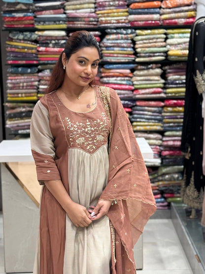 Mocha & Beige Muslin Silk Suit Set