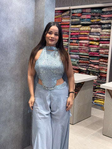 Icy Blue Sequin Fusion Co-ord Set