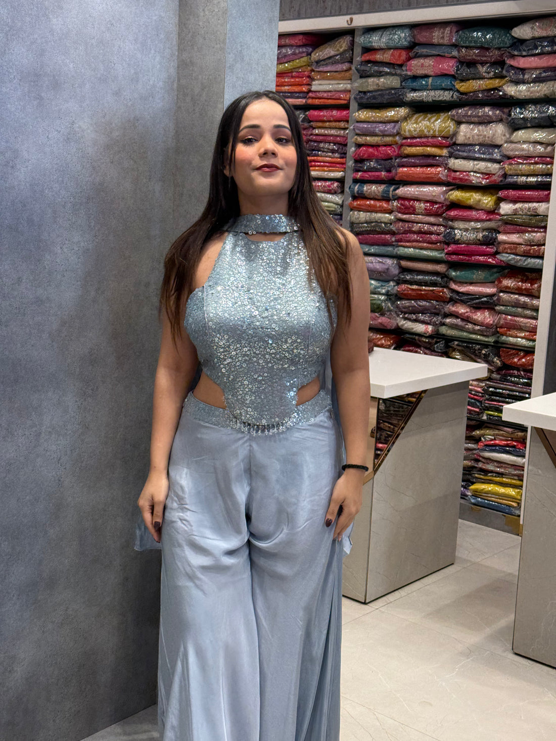 Icy Blue Sequin Fusion Co-ord Set