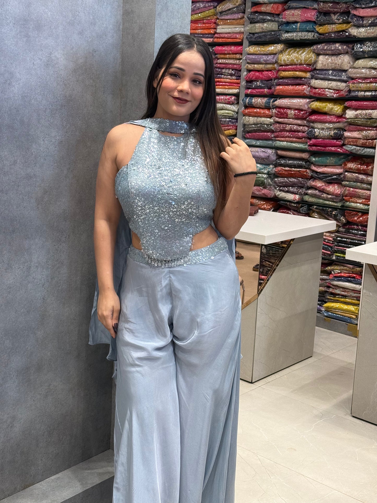 Icy Blue Sequin Fusion Co-ord Set