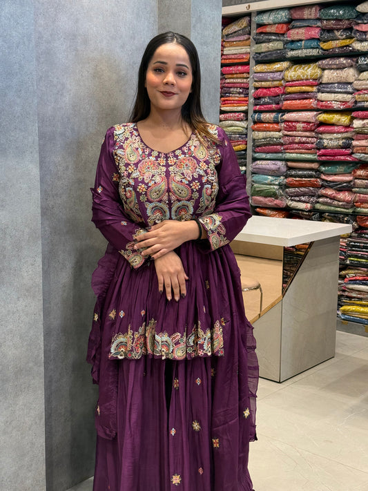 The Empress Plum Paisley Silk Skirt Set
