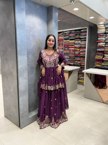 The Empress Plum Paisley Silk Skirt Set