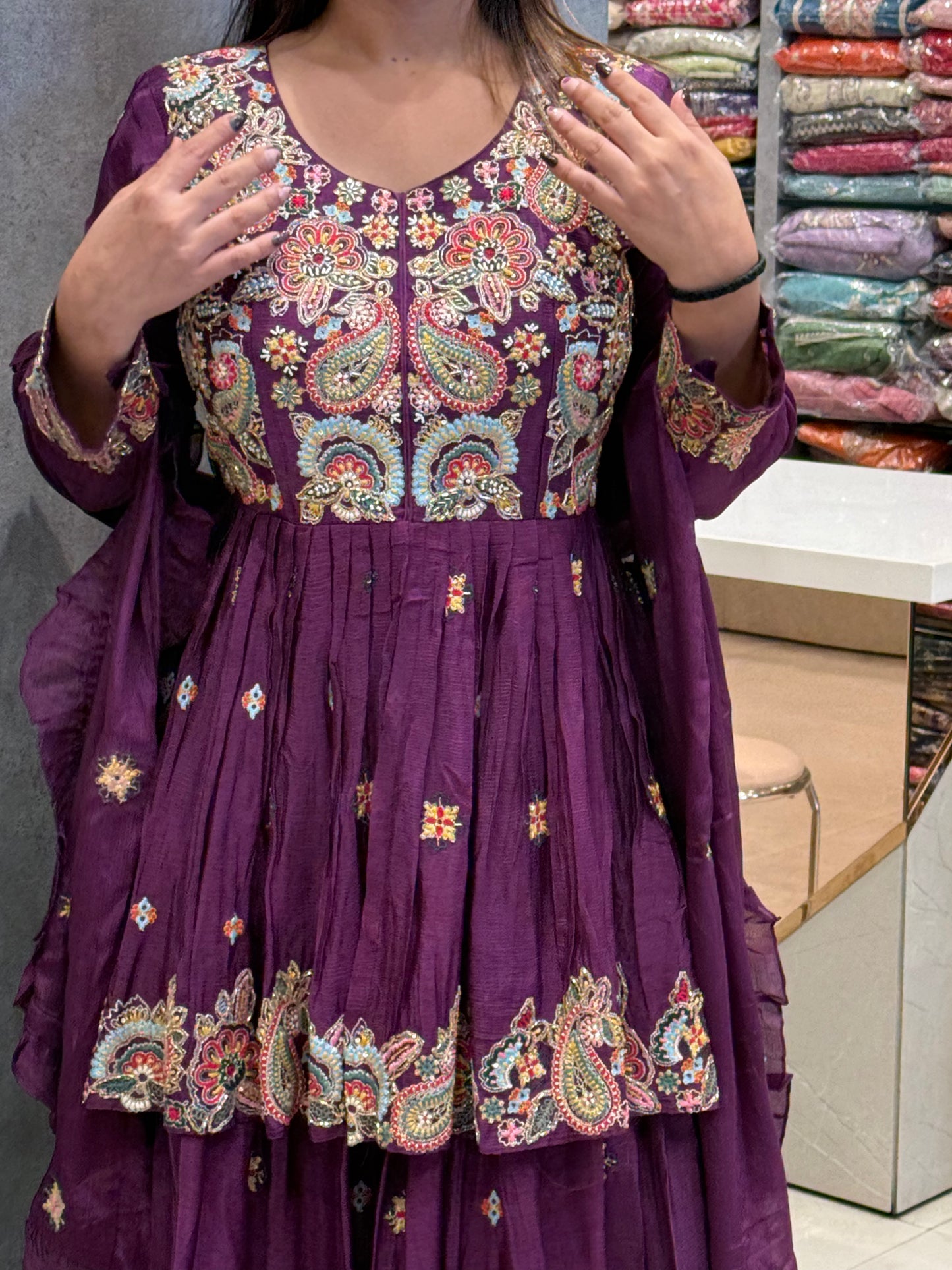 The Empress Plum Paisley Silk Skirt Set