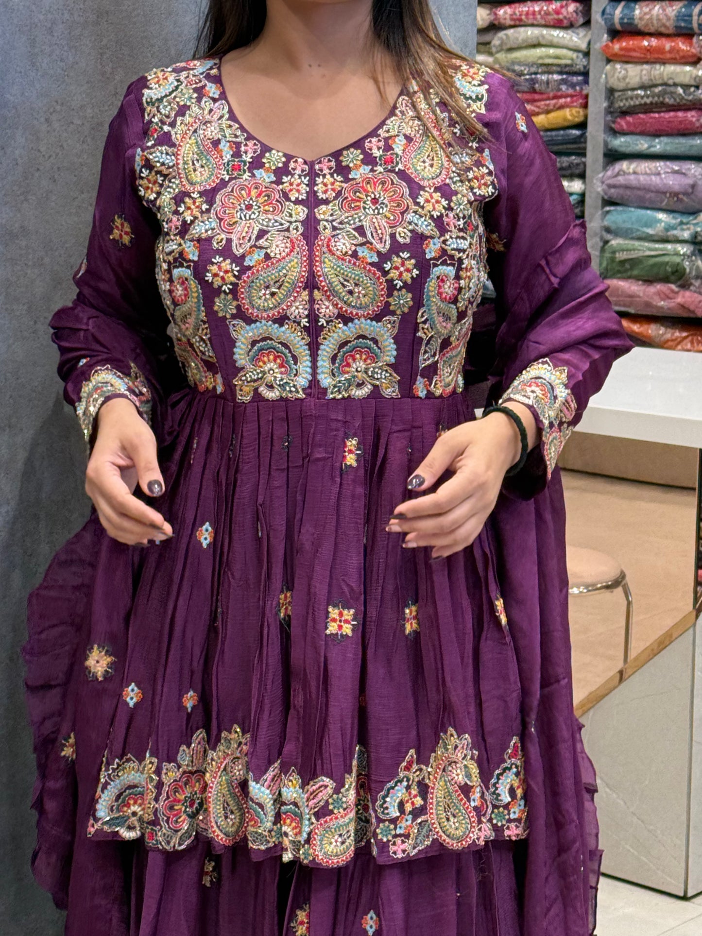 The Empress Plum Paisley Silk Skirt Set
