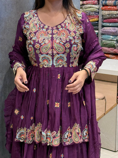 The Empress Plum Paisley Silk Skirt Set