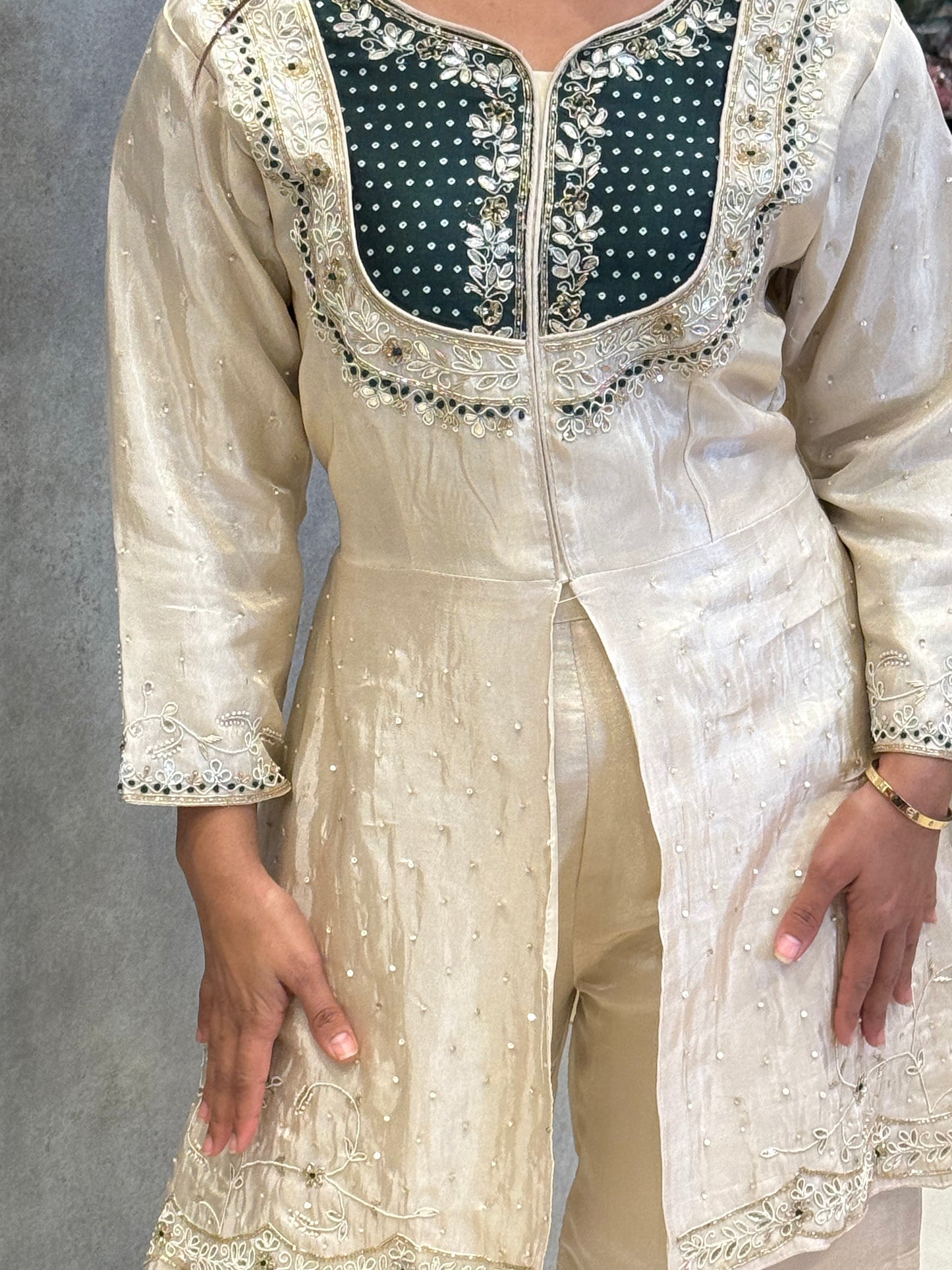 Emerald & Gold Silk Front-Slit Kurta Set