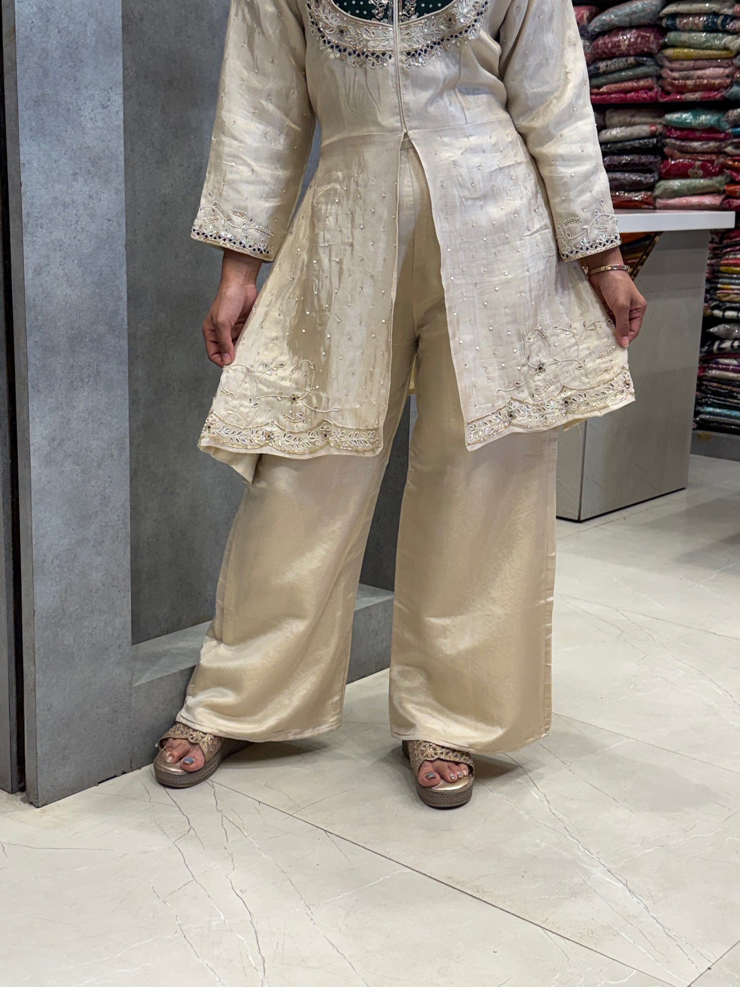 Emerald & Gold Silk Front-Slit Kurta Set