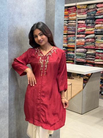 Maroon Crepe Silk Dhoti Set