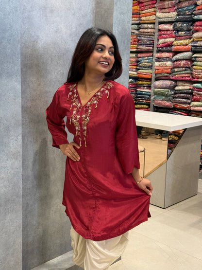 Maroon Crepe Silk Dhoti Set