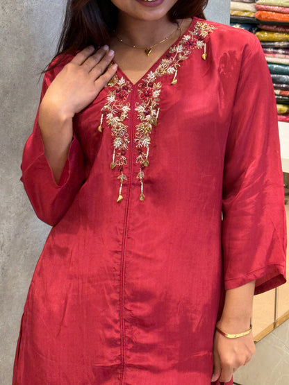 Maroon Crepe Silk Dhoti Set