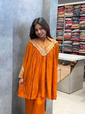 Amber Flowy Silk Embroidered Co-ord Set