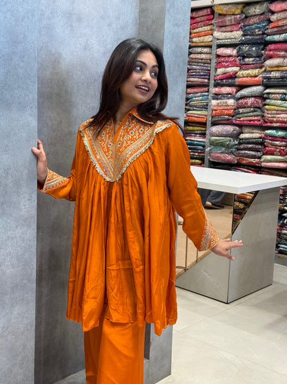 Amber Flowy Silk Embroidered Co-ord Set