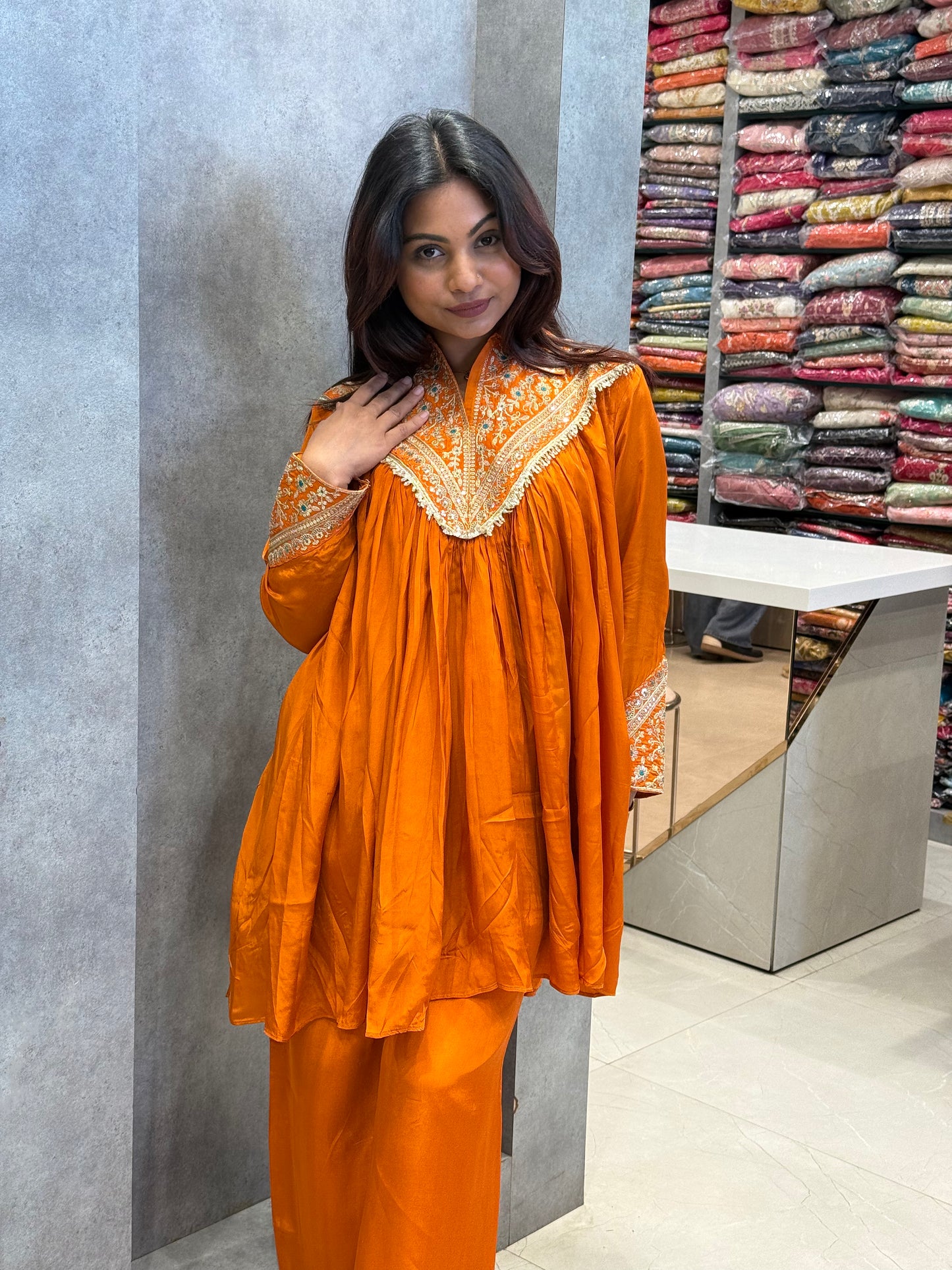 Amber Flowy Silk Embroidered Co-ord Set