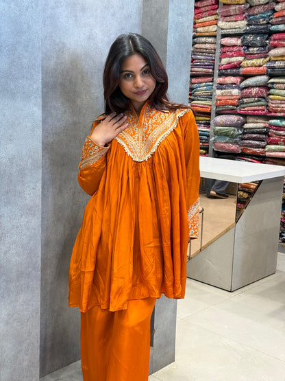 Amber Flowy Silk Embroidered Co-ord Set