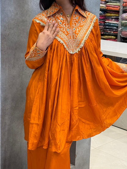 Amber Flowy Silk Embroidered Co-ord Set