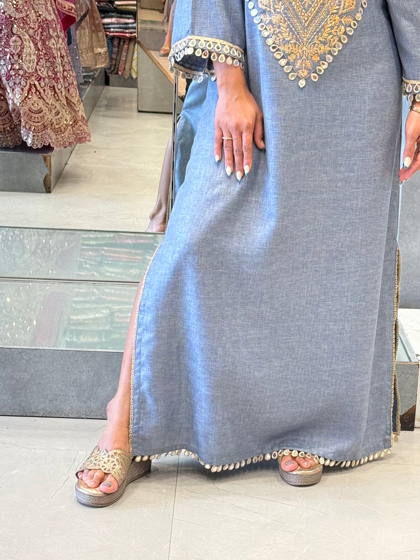 Gold-Embroidered Soft Cotton Dress