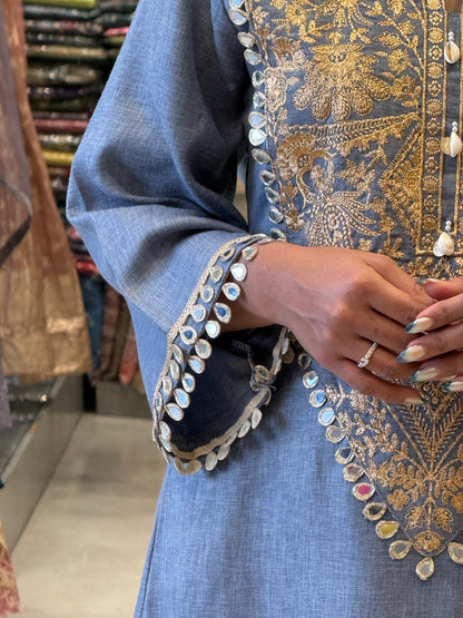 Gold-Embroidered Soft Cotton Dress