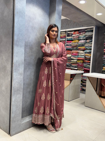 Regal Silk Hand-Embroidered Anarkali Set