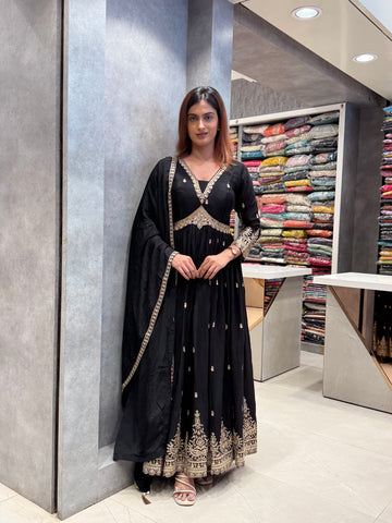 Midnight Black Silk Anarkali