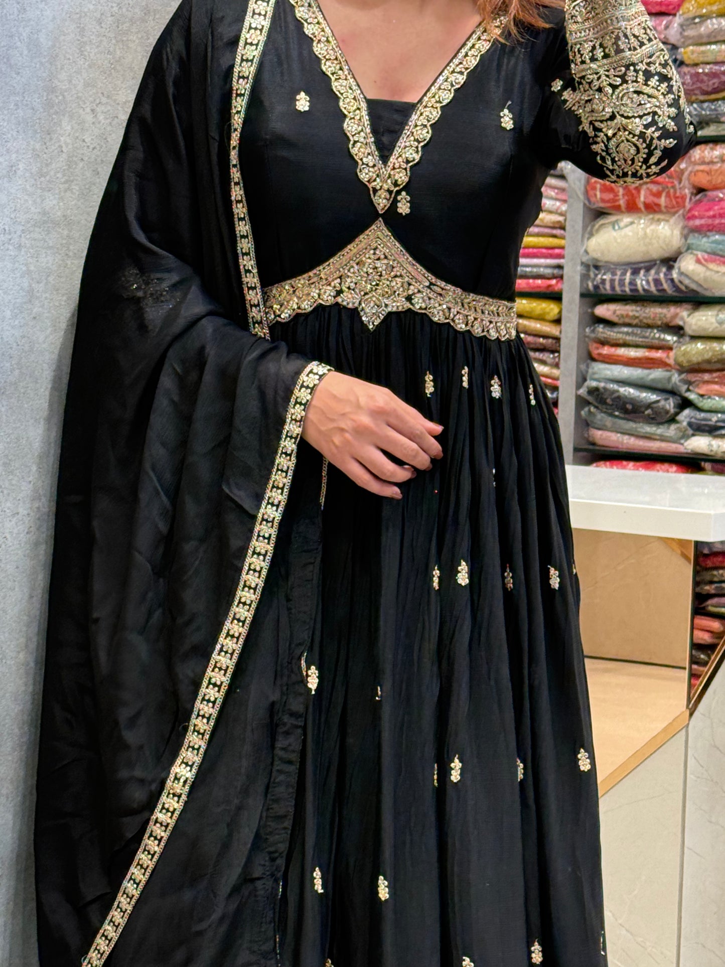 Midnight Black Silk Anarkali