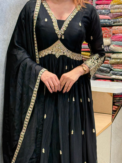 Midnight Black Silk Anarkali