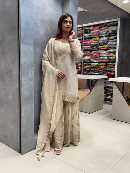 Champagne Shimmer Silk Sharara Set