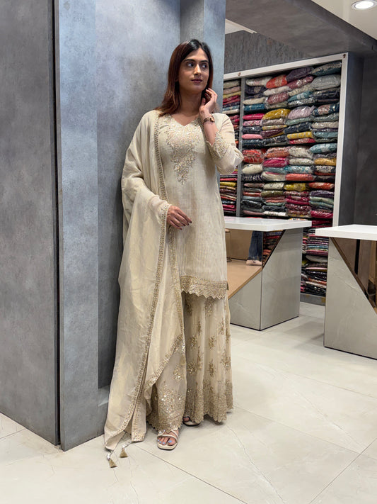 Champagne Shimmer Silk Sharara Set