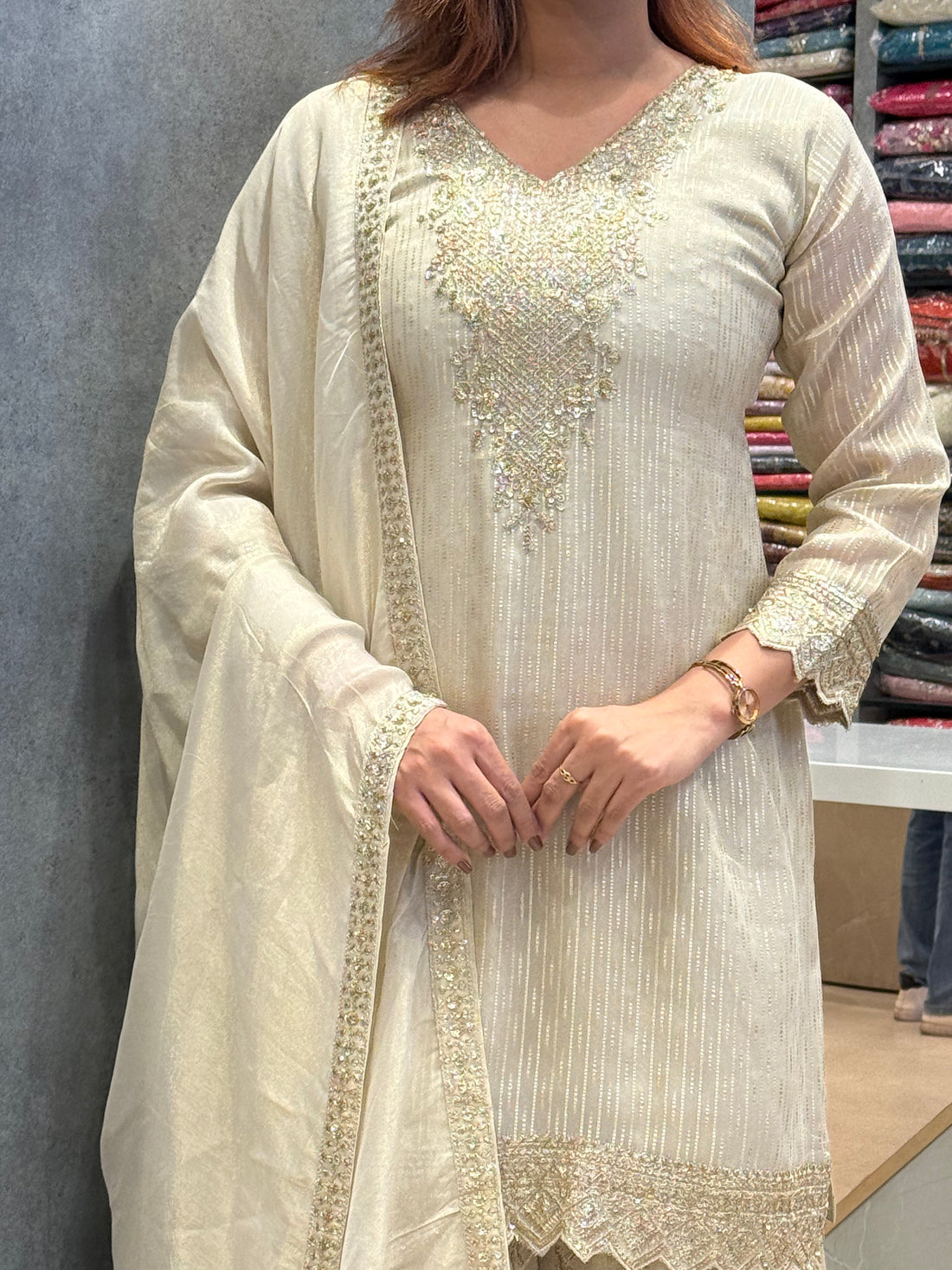 Champagne Shimmer Silk Sharara Set