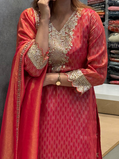 Crimson Shimmer Silk Gharara Set