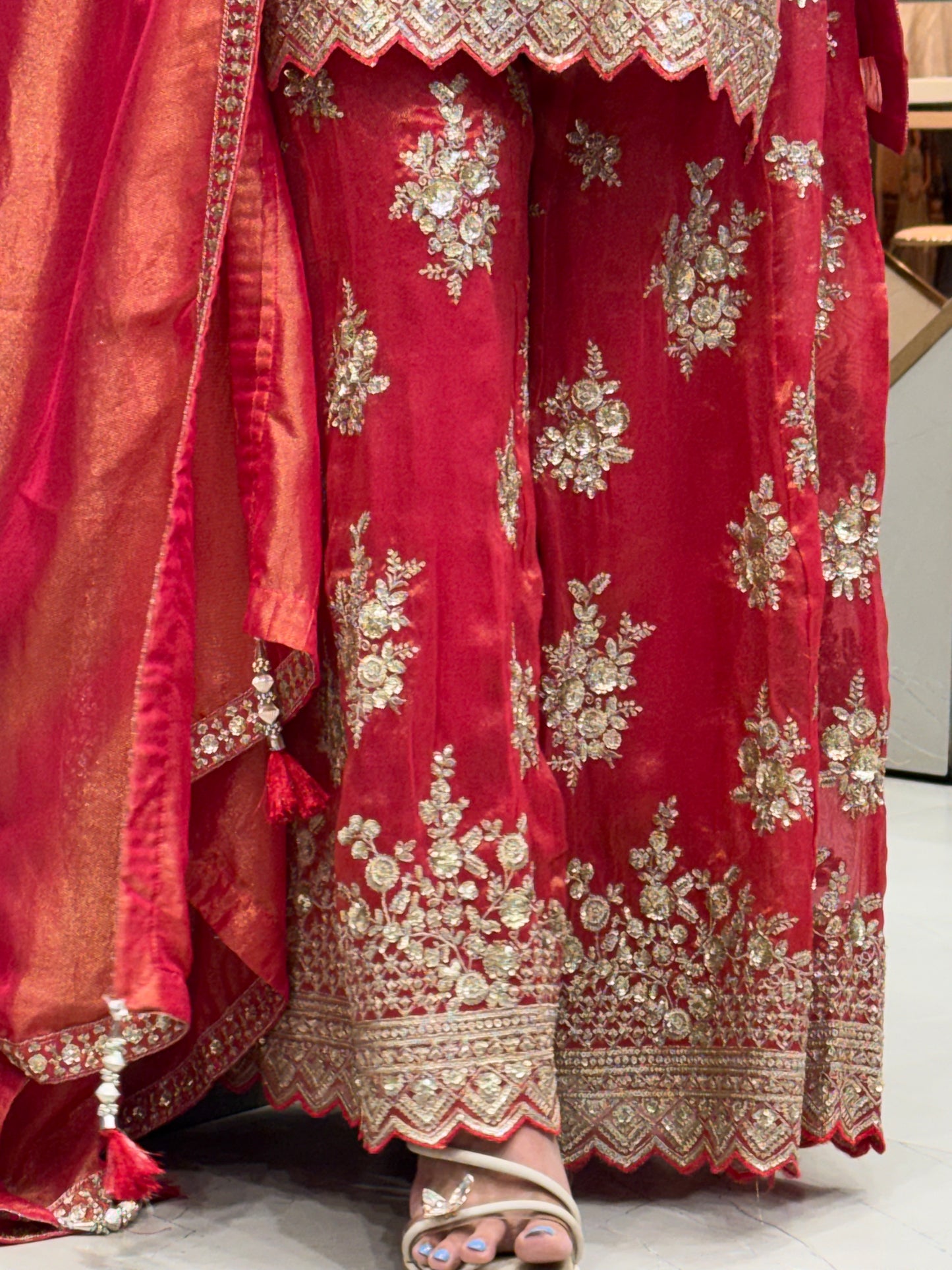 Crimson Shimmer Silk Gharara Set