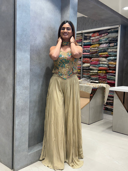 Heer Embroidered Corset & Silk Palazzo Set