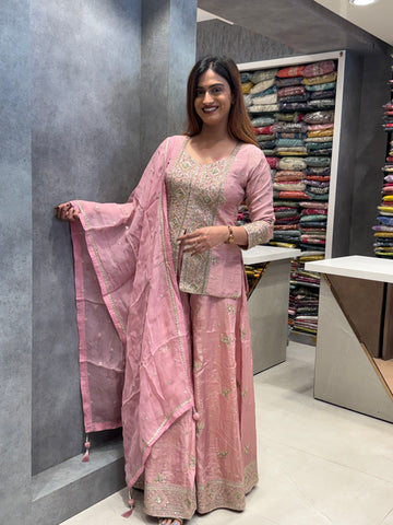 Powder Pink Silk Sharara Set