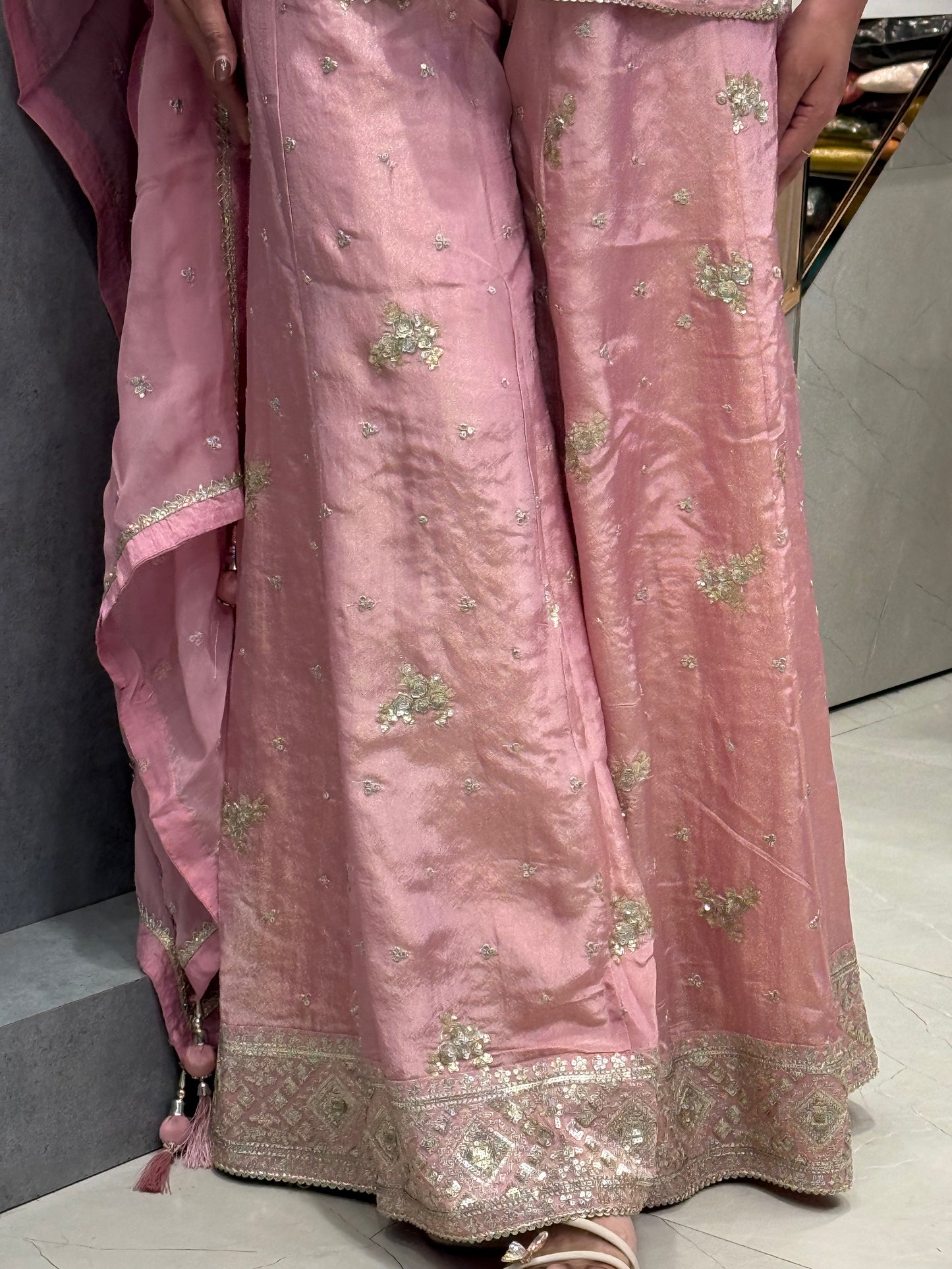 Powder Pink Silk Sharara Set