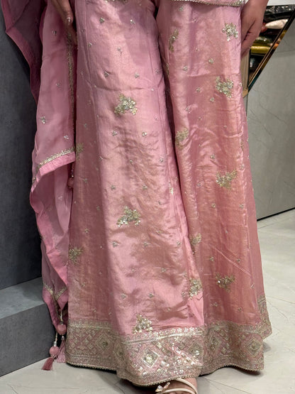 Powder Pink Silk Sharara Set