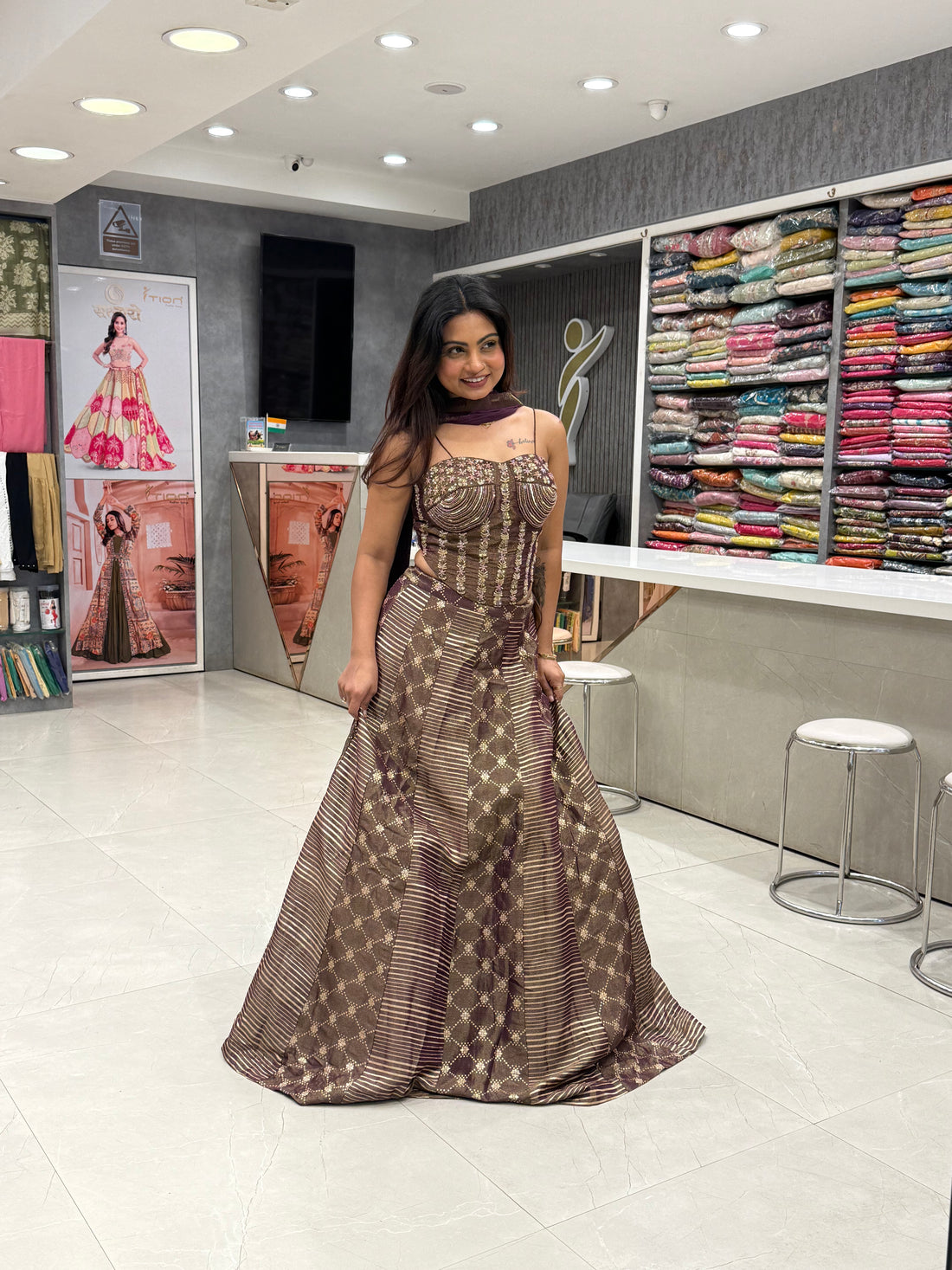 Plum Heritage Brocade Corset & Flared Lehenga Set