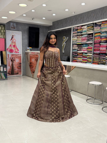 Plum Heritage Brocade Corset & Flared Lehenga Set