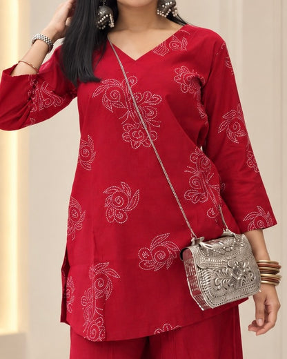 Red Zariya Short Kurta Set