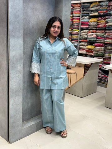 Akash Powder Blue Cord Set