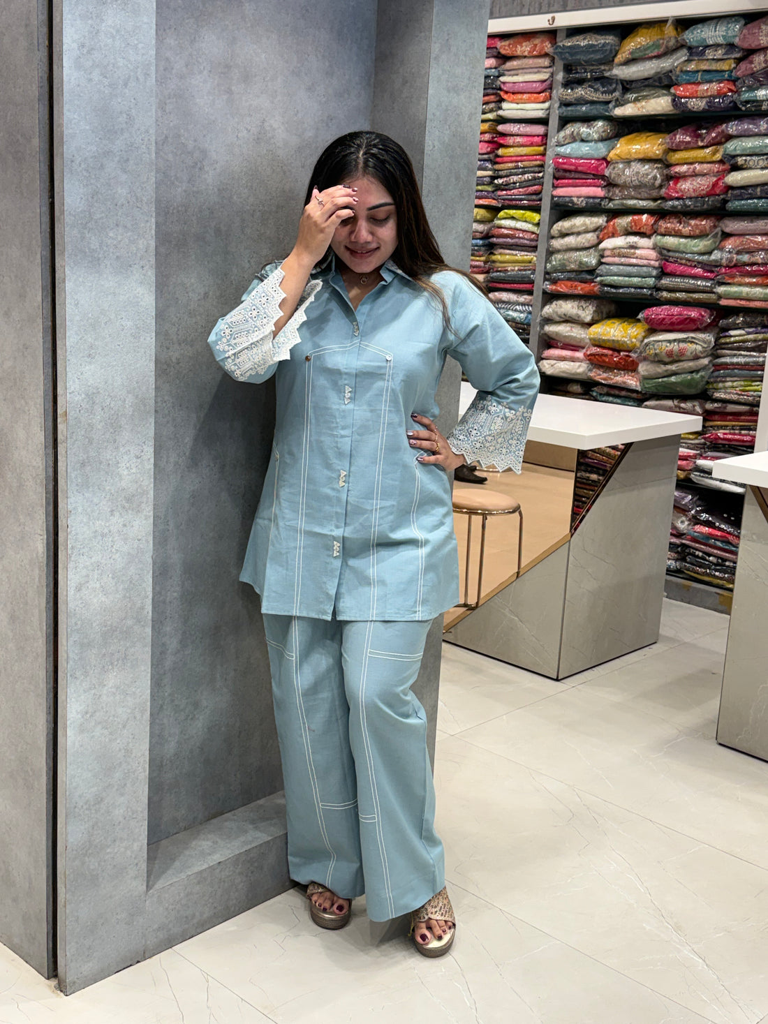 Akash Powder Blue Cord Set
