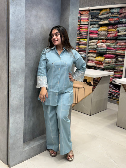 Akash Powder Blue Cord Set