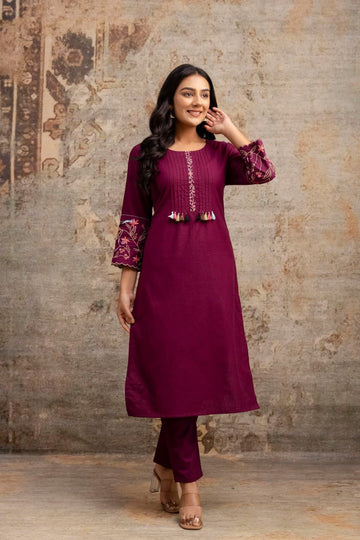 Ethereal Grace Embroidered Cotton Kurta Set