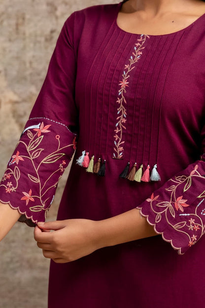 Ethereal Grace Embroidered Cotton Kurta Set