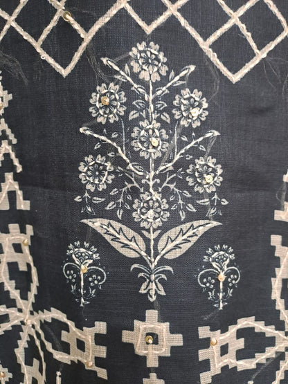 Noor-e-Qalam – Black & Off-White Kota Dori Silk Kurta Set