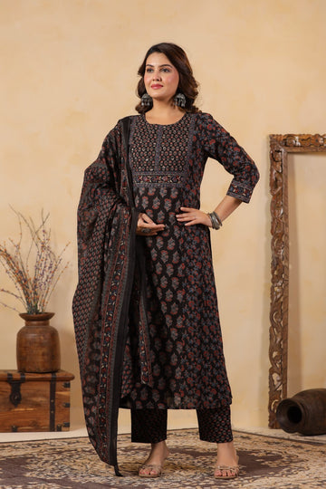 Black Heritage Cotton Kurta Set