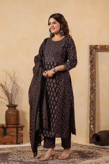 Black Heritage Cotton Kurta Set