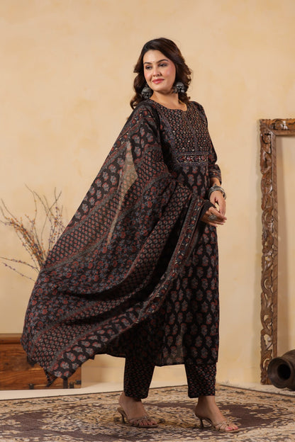 Black Heritage Cotton Kurta Set