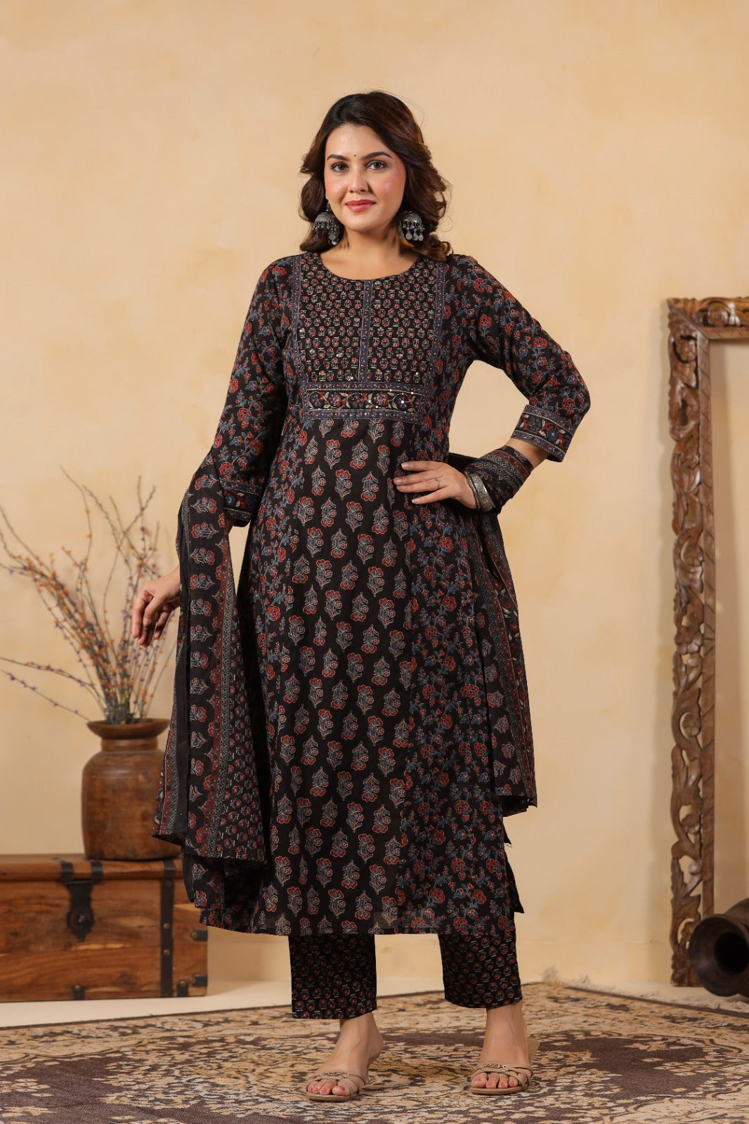 Black Heritage Cotton Kurta Set