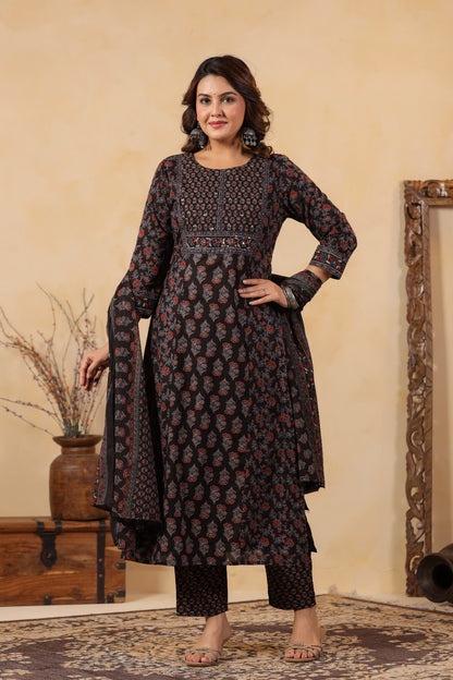 Black Heritage Cotton Kurta Set
