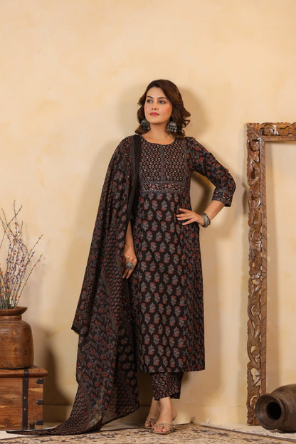 Black Heritage Cotton Kurta Set