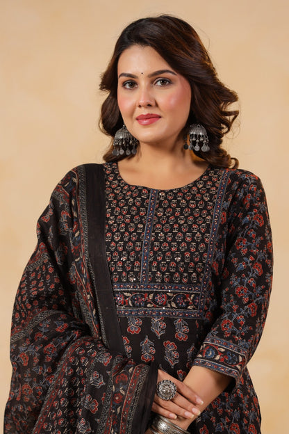 Black Heritage Cotton Kurta Set